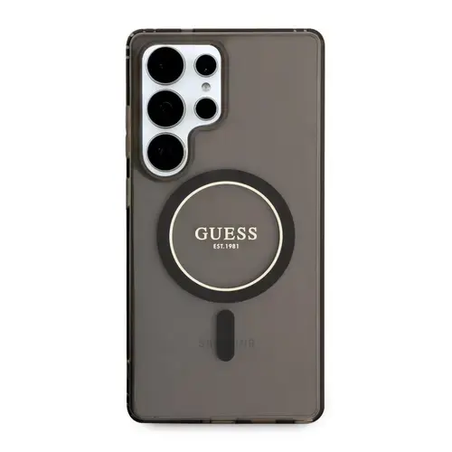 Husa Protectie Spate Guess Glitter Circle Classic Logo MagSafe pentru Samsung Galaxy S25 Ultra (Negru)