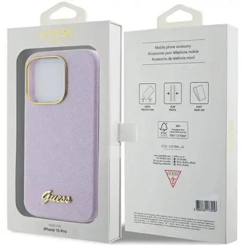 Husa Protectie Spate Guess Glitter Full Wrapped pentru Apple iPhone 15 Pro Max (Mov)
