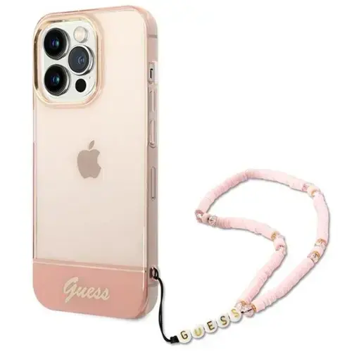 Husa Protectie Spate Guess GUHCOTSIXIVPR TPU Camera Outline Translucent Strap pentru Apple iPhone 14 Pro (Roz)