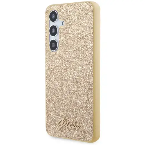 Husa Protectie Spate Guess GUHCS24SHGGSHD TPU Glitter Flakes Metal Logo pentru Samsung Galaxy S24 (Auriu)