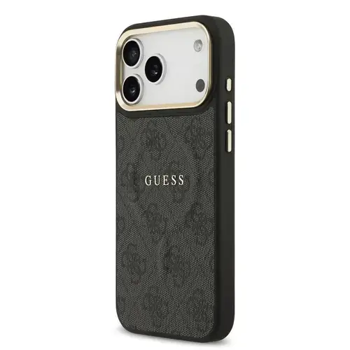 Husa Protectie Spate Guess PU Leather 4G Gold Frame MagSafe pentru Apple iPhone 17 Pro (Negru)