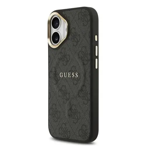 Husa Protectie Spate Guess PU Leather 4G Gold Frame MagSafe pentru Apple iPhone 17 (Negru)