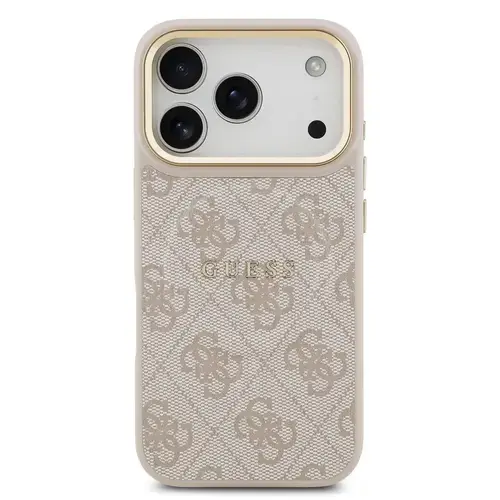 Husa Protectie Spate Guess PU Leather 4G Gold Frame MagSafe pentru Apple iPhone 17 Pro (Roz)