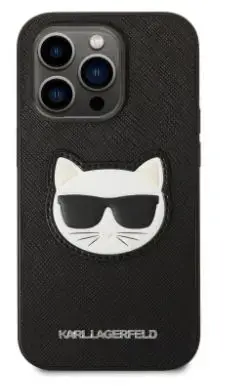 Husa Protectie Spate Karl Lagerfeld Saffiano Choupette Head pentru iPhone 14 Pro Max (Negru)