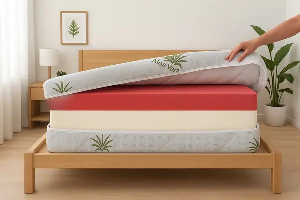 Husa saltea 150x200x14, Aloe Vera, matlasata, lavabila, detasabila, cu fermoar 4 laturi