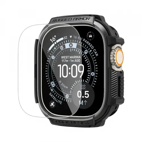 Husa Spigen ACS11414 Rugged Armor with Screen Protector pentru Apple Watch Ultra Series, Neagra