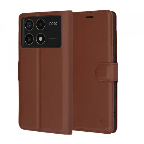 Husa Techsuit Leather Folio pentru Poco F6 Pro, Maro