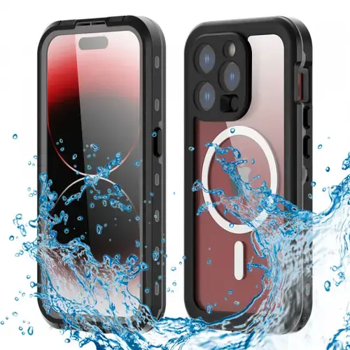 Husa Waterproof MagSafe pentru Apple iPhone 15 Pro, ShellBox, Neagra