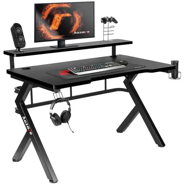 Huzaro Birou gaming cu suport pentru monitor, Huzaro Hero 5.0, dimensiune 120 x 60 x 69.5 cm, Aluminiu/MDF, Negru