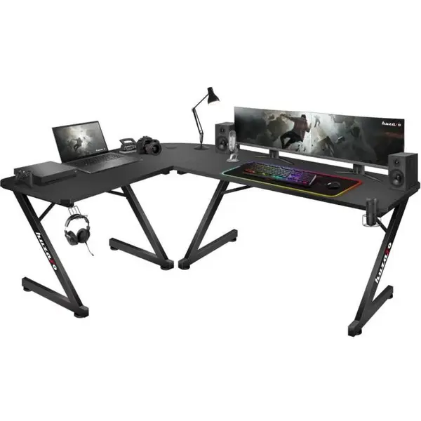 Huzaro Birou gaming de colt, Huzaro Hero 7.0, dimensiuni 154 x 117 x 72.5 cm, Carbon, Aluminiu, Picioare ajustabile, Negru