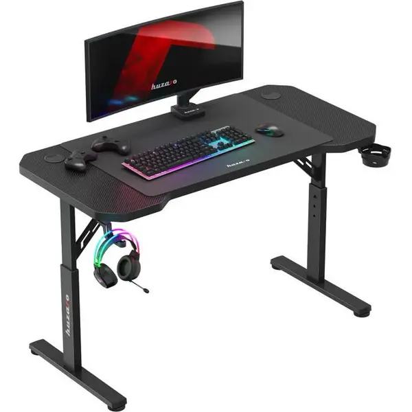Huzaro Birou gaming Huzaro Hero 2.6, dimensiuni 120 x 60 cm, inaltime reglabila 56-79 cm, Suport casti si pahar, Organizator cabluri, Picioare ajustabile, Negru