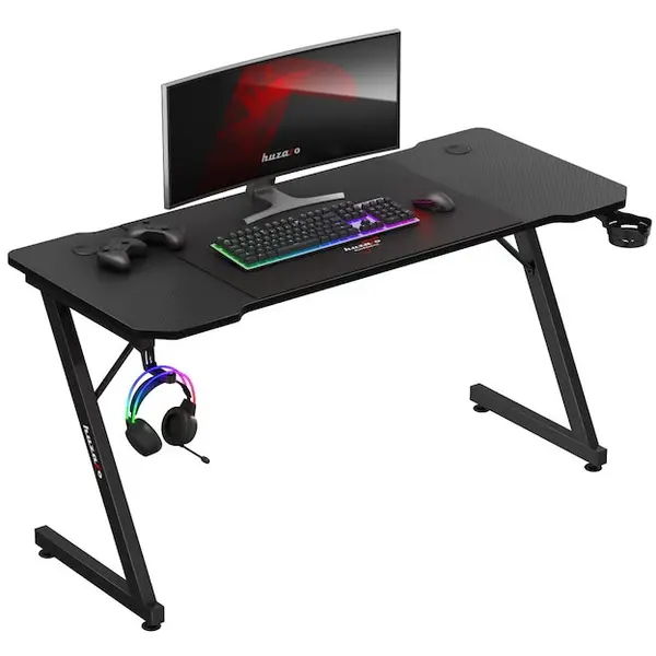 Huzaro Birou gaming Huzaro, Hero 3.3, 140 x 60 x 74 cm, inclusiv mousepad 80 x 58 cm, 2 Intrari Pentru Cabluri, Negru