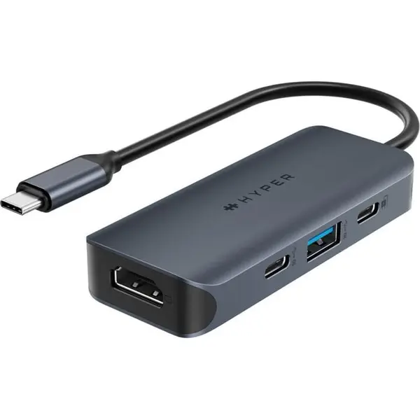 Hyper Hub USB-C universal 4-in-1, HyperDrive EcoSmart Gen.2 cu alimentare PD de 100 W, tip pass-thru, Albastru-Negru