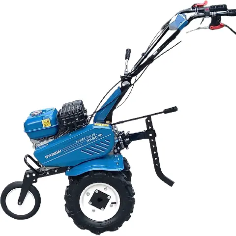 Hyundai Motocultor Hyundai HY-MC80 pe benzina, putere 7 CP, 212 cmc, latime maxima de lucru 80 cm, adancime de frezare 10-30 cm, freza de pamant si roti de cauciuc, Albastru