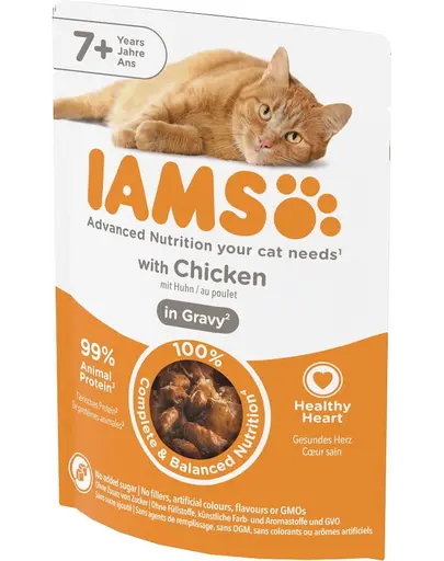 IAMS Cat Senior All Breeds Chicken In Gravy pui in sos pentru pisici seniori 85 g