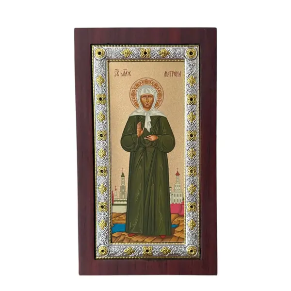 Icoana Argint Sfanta Matrona din Moscova - Rama Lemn Mahon, Placata cu Argint - Default Title