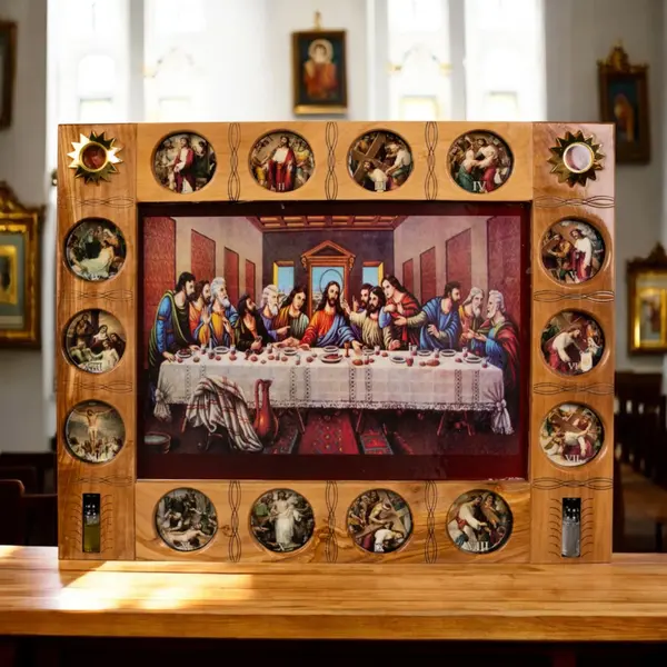 Icoană „Cina cea de Taină”, cu Cele 14 Stații ale Crucii – Realizată Manual în Bethlehem - Default Title