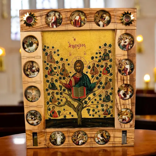 Icoană „Pomul Vieții” – Realizată Manual în Bethlehem, cu Cele 14 Stații ale Crucii - Default Title