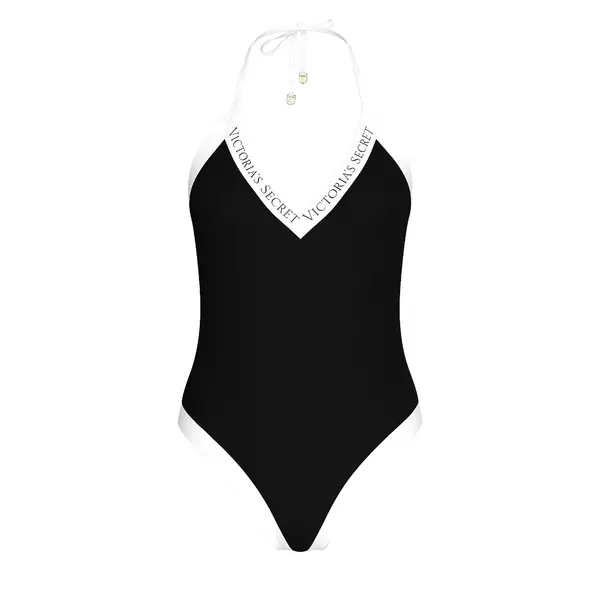 Iconic logo plunge one-piece swimsuit - black M