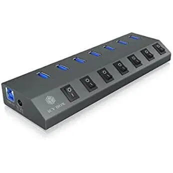 ICYBOX Icy Box USB 3.0 Hub 7 Porturi cu conexiune USB-A / USB-C si Alimentare Externa Gri