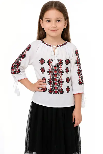 Ie fetita alba Isaia din bumbac cu broderie traditionala