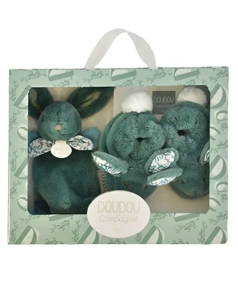 Iepuras Doudou - Set Botosei si Jucarie de Plus, verde