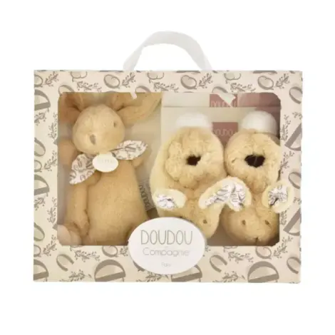 Iepuras Doudou - Set Pantofiori si Jucarie de Plus, Bej