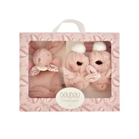 Iepuras Doudou - Set Pantofiori si Jucarie de Plus, Roz