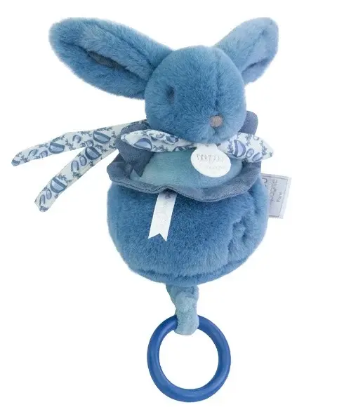 Iepuras muzical Doudou - albastru, 20 cm