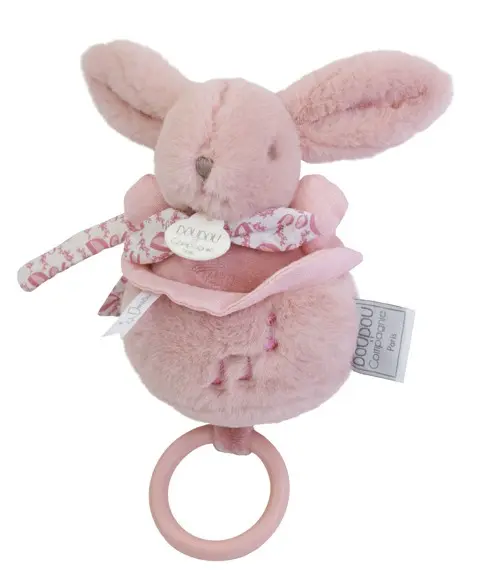 Iepuras muzical Doudou - roz, 20 cm