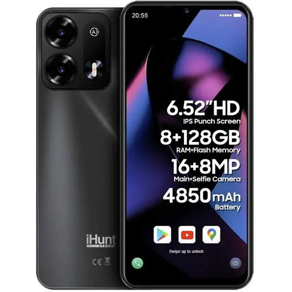 IHUNT Telefon Mobil iHunt S26 Ultra, Procesor Octa-core, Ecran 6.52, 4GB RAM, 128GB Flash, Camera 16 MP, Wi-Fi, 4G, Dual SIM, Android, Negru
