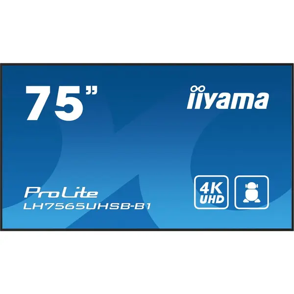 IIYAMA Afisaj Semne Design tip kiosk iiyama LH7565UHSB-B1 189,2 cm (74.5) LED Wi-Fi 800 cd/m² 4K Ultra HD Negru Procesor incorporat Android 11 24/7