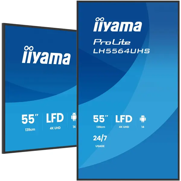 IIYAMA Display Profesional IPS LED iiyama ProLite 55 LH5564UHS-B1AG, Ultra HD (3840 x 2160), 6.5ms Android 14 OS, iiSignage, iiControl, iiShare, EShare, FailOver, TeamViewer, PDF & Media Player, iiBrowser, HDMI, Boxe, Negru