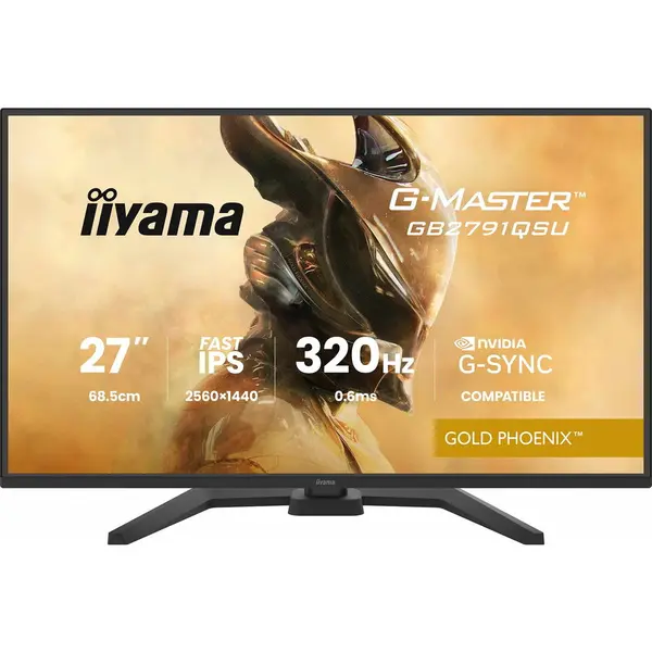 IIYAMA Monitor de gaming Iiyama G-MASTER GB2791QSU-B1, 68,5 cm (27 inch), QHD, Fast-IPS, panou 320Hz, 0.6 ms, HDMI, DP, hub USB, Full Ergo, Negru