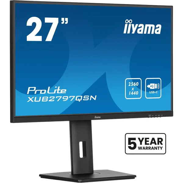 IIYAMA Monitor IPS LED Iiyama ProLite XUB2797QSN-B2, 27 inch, QHD 2560 x 1440, HDMI, DisplayPort, Boxe, Pivot, 100 Hz, 1 ms, Negru
