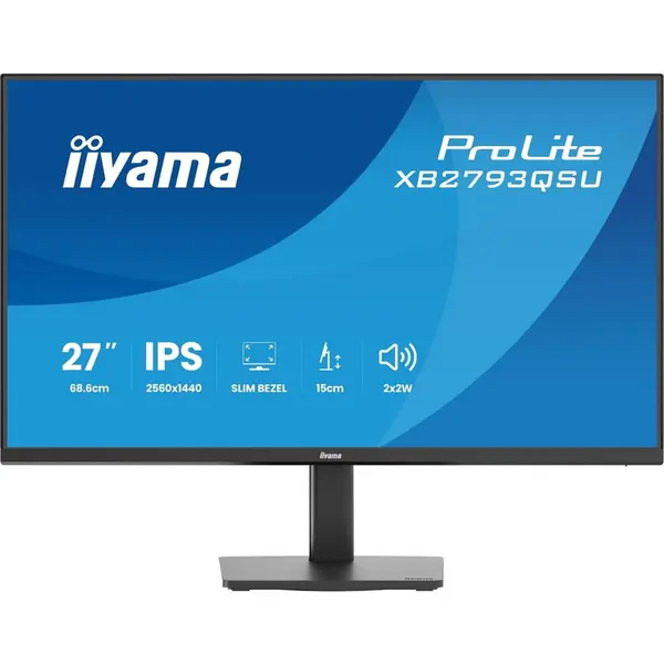 IIYAMA Monitor LED IPS Iiyama XB2793QSU-B1, 27, QHD 2560 × 1440 , 75 Hz, 1 ms, 1 × DisplayPort, 1 × HDMI, 1 × casti, 2 × USB 2.0 Tip-B, Negru