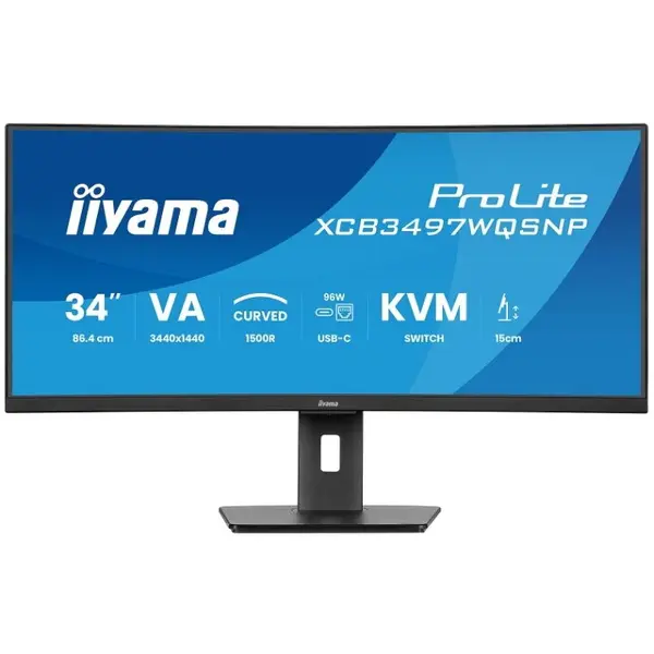 IIYAMA Monitor VA LED Iiyama XCB3497WQSNP-B1, 34 , WQHD, 3440 x 1440, HDMI, DisplayPort, Boxe, Ecran curbat, 0.4ms, 120Hz, Negru