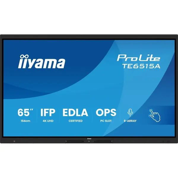 IIYAMA Tabla interactiva IIYAMA 65 TE6515A-B1AG, Ultra HD (3840x2160), 40 Touchpoints, Wi-Fi, Android, 16GB RAM, 128GB Flash, 8ms, Negru