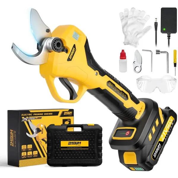 IMOUM Foarfeca electrica pomi, motor fara perii, diametru de taiere reglabil 10-40mm, cu display, acumulator 2.0 Ah inclus, lama SK5, accesorii incluse, Imoum Live