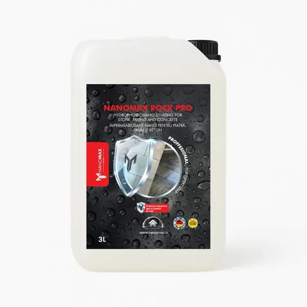 Impermeabilizant NanoMax ROCK PRO 3L - Protectie hidrofoba & oleofoba pe baza de apa pentru piatra, pavaj, beton, lemn si textile - 3L
