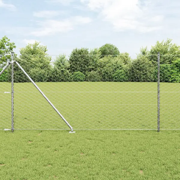 Imprejmuire hexagonala Gossi 1x10 m otel galvanizat, stalpi de imprejmuire Gossi cu spike 7 pcs Ø32 mm 120 cm otel galvanizat