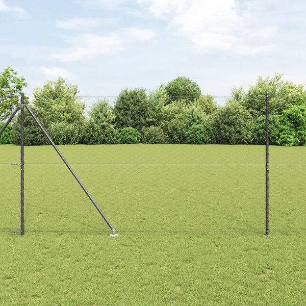 Imprejmuire hexagonala Gossi gri 1.6x25 m otel, stalpi pentru imprejmuire Gossi cu carlig 13 buc Ø32 mm 180 cm otel galvanizat