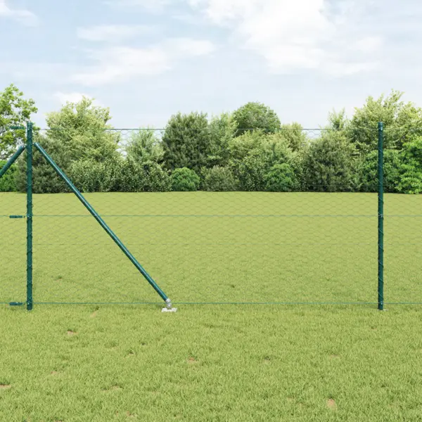 Imprejmuire hexagonala Gossi verde 1x50 m otel, stalpi pentru imprejmuire Gossi cu spike 13 pcs Ø32 mm 120 cm otel galvanizat