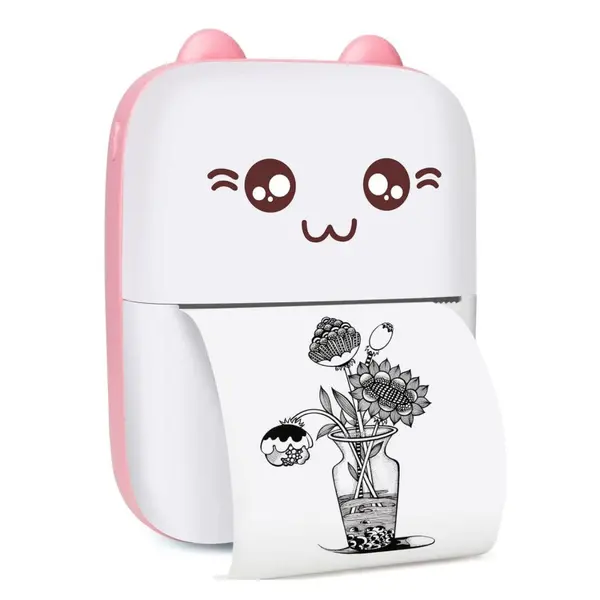 Imprimanta Termica, Zamo®, Pink Kitten, Portabila, Rola 57mm x 5m, Bluetooth, 1000mAh, 203 DPI, Aplicatie Android, iOS, Roz