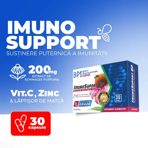 Imunosuport BP, 30 Capsule – Complex Imunitate cu Echinacea, Vitamina C, Zinc și Lăptișor de Matcă
