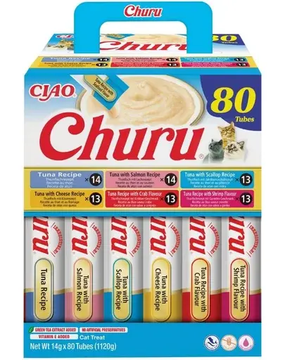 INABA Cat Churu Rețetă cu Ton 80×14 g mix de recompense moi cu ton pentru pisici