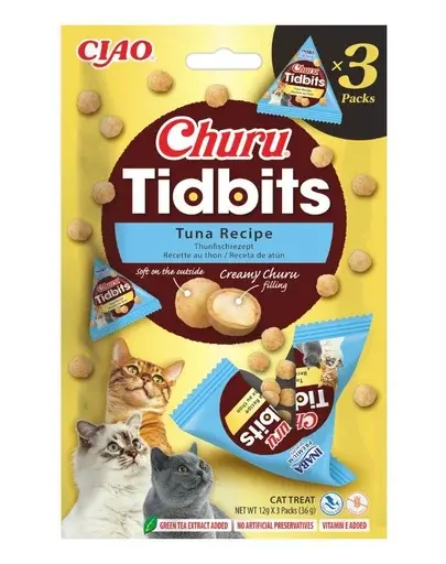 INABA Cat Churu Tidbits Rețetă cu Ton 3×12 g gustări moi și cremoase cu ton pentru pisici