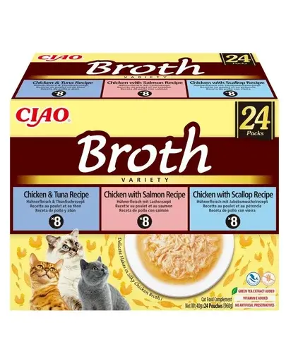 INABA Cat Ciao Broth Variety 24x40 g Mix de bulion cu pui, pește și scoici pentru pisici