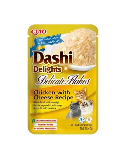 INABA Cat Dashi Delights Delicate Flakes pui si branza hrana pisica 40g