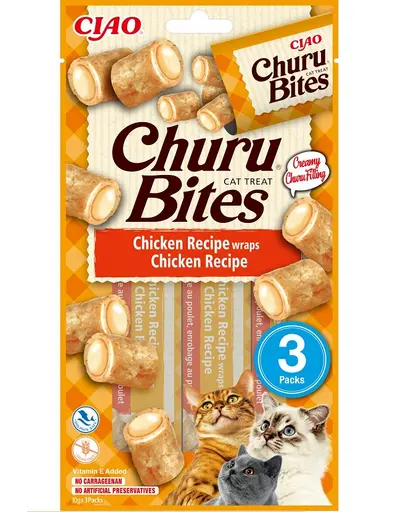 INABA Churu Bites Chicken wraps 3x10g snack cu crema de pui pentru pisici